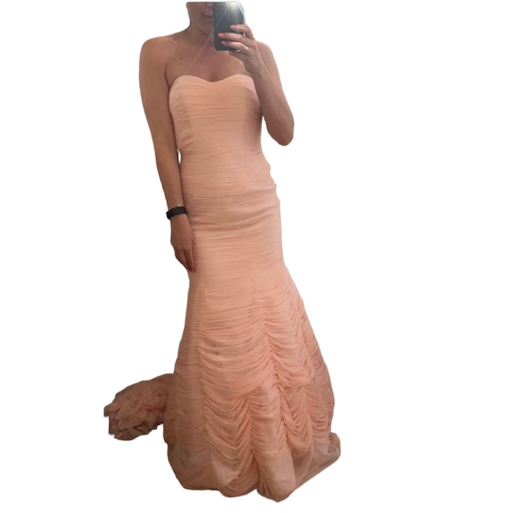 Jovani Strapless Peach Ruching Gown